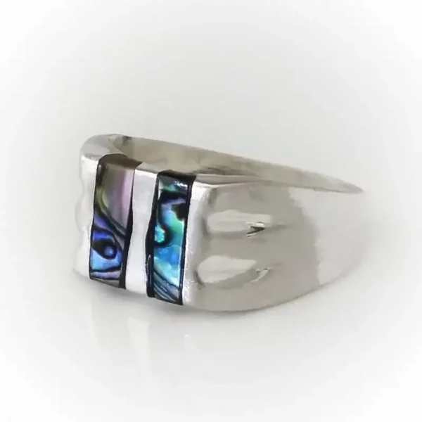 Men's Blue Pacific Abalone Silver Rings - Image 4