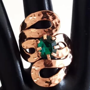 Cubic Zirconia Hammered Pure Healing Copper Art Nouveau Ring