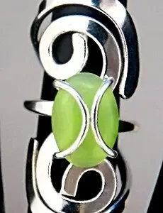 Cat Eye Art Nouveau Hammered Silver Statement Rings