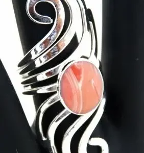 Semiprecious Stone Art Nouveau Hammered Silver Rings