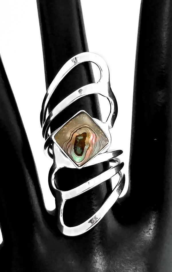 Semiprecious Stone Art Nouveau Hammered Silver Rings - Image 11