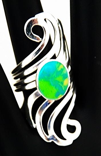 Semiprecious Stone Art Nouveau Hammered Silver Rings - Image 9