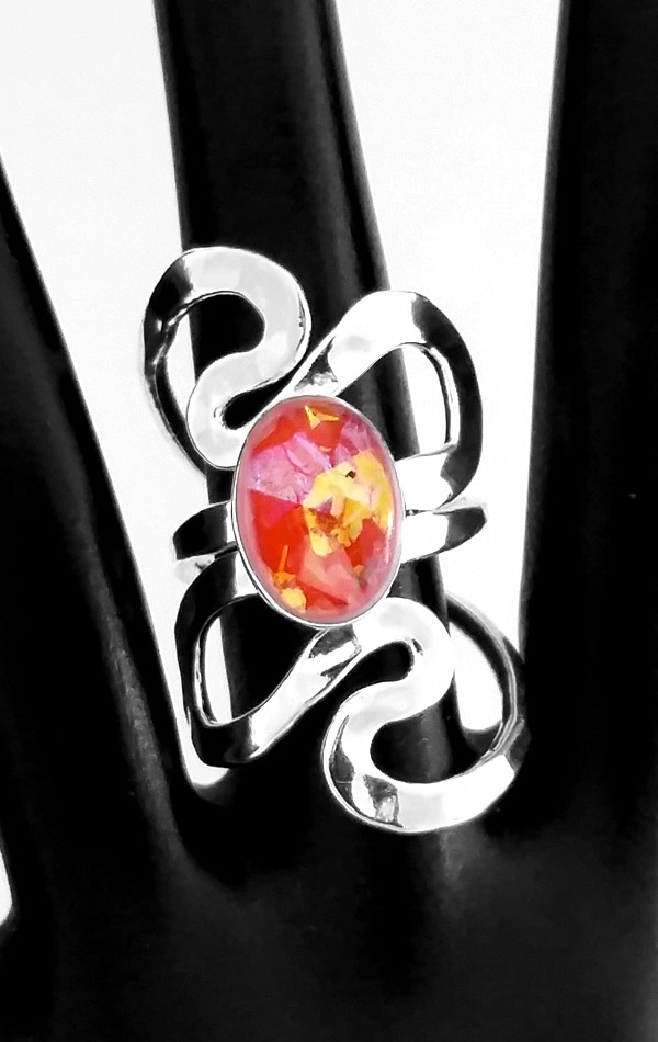 Semiprecious Stone Art Nouveau Hammered Silver Rings - Image 8
