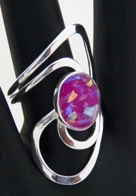Semiprecious Stone Art Nouveau Hammered Silver Rings - Image 5