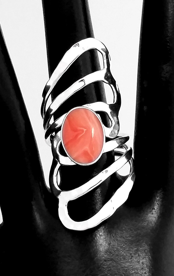 Semiprecious Stone Art Nouveau Hammered Silver Rings - Image 14