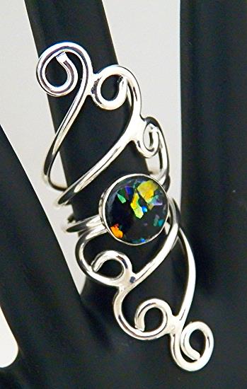 Semiprecious Stone Art Nouveau Hammered Silver Rings - Image 12