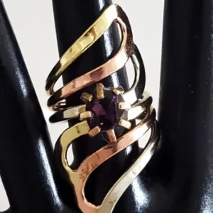 Cubic Zirconia Hammered Married Metal Art Nouveau Rings