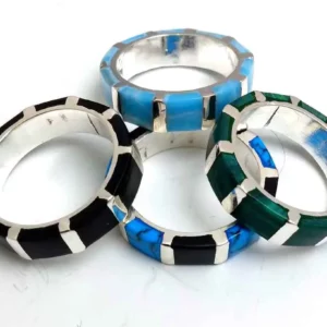 Men's Unbroken Chain Semiprecious Stone Inlaid Rings
