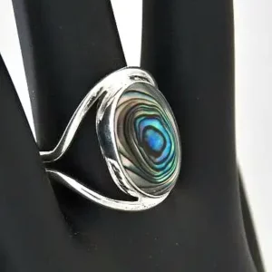 Blue Pacific Abalone Ring with Large 1/2 Inch Inlay