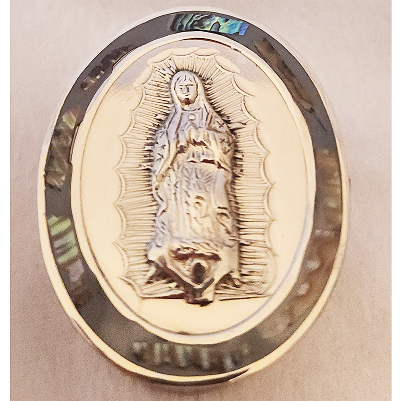 Virgin of Guadalupe Abalone Inlaid Silver Pillboxes
