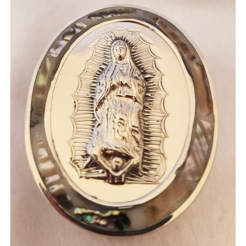 Virgin of Guadalupe Abalone Inlaid Silver Pillboxes - Image 2