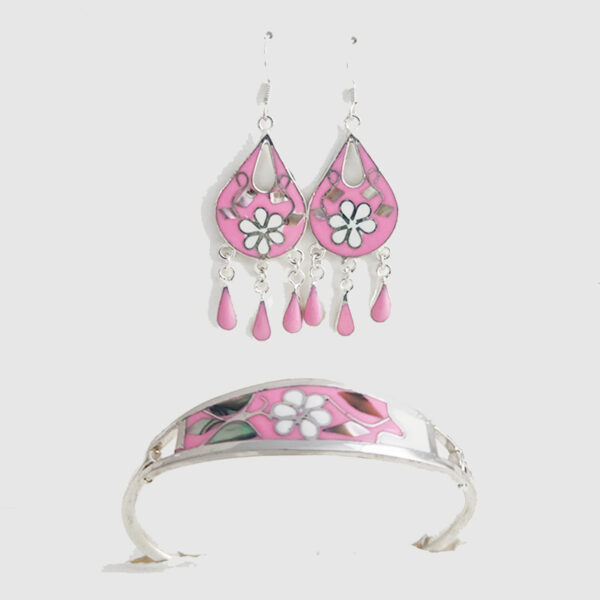 Mosaic Inlaid Adjustable Bracelet & Earring Set - Image 3