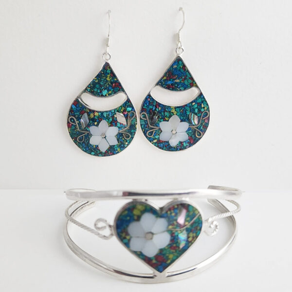 Mosaic Inlaid Adjustable Bracelet & Earring Set - Image 9
