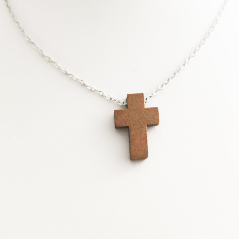 Caoba Wood Cross on 19 Inch Silver Ball Chain - Image 2