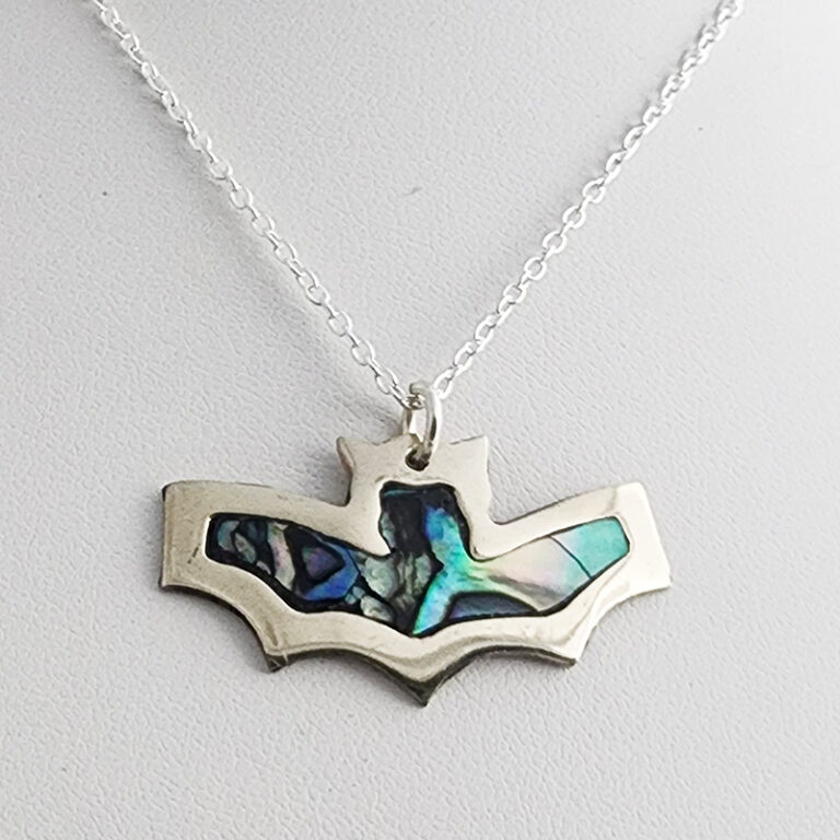 Abalone Inlaid Bat Pendant and 18 Inch Silver Chain