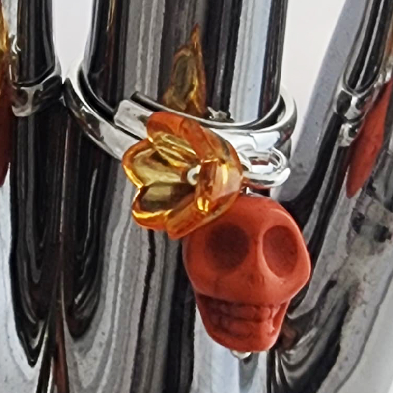Flower & Skull Silver Adjustable Rings - Image 9