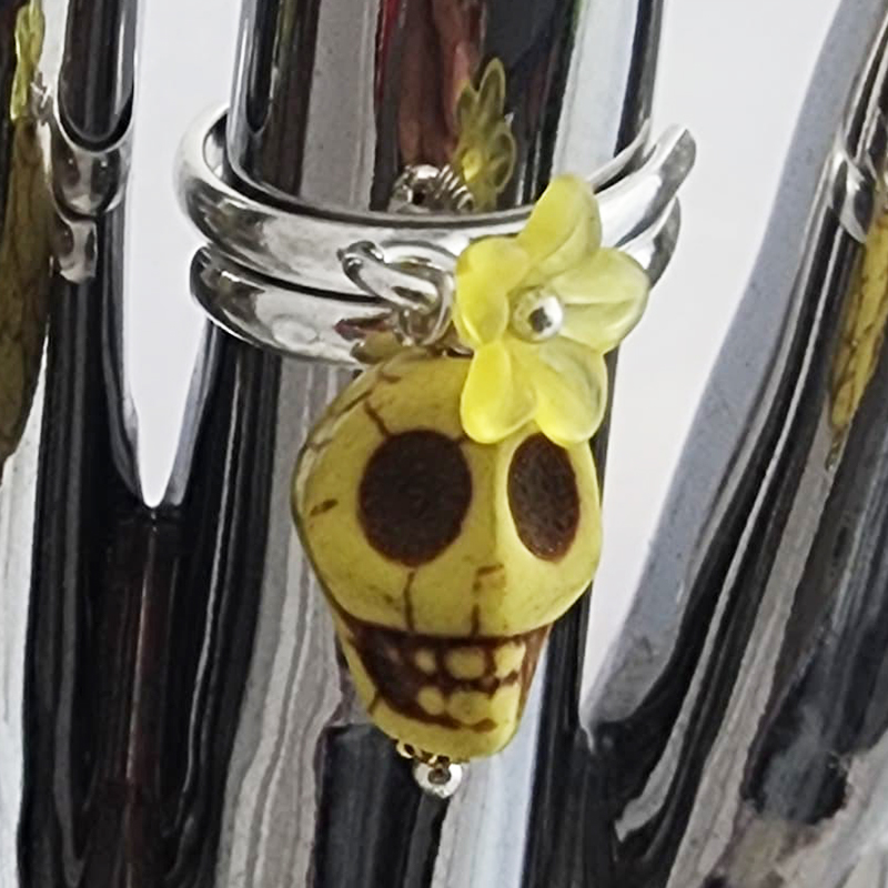 Flower & Skull Silver Adjustable Rings - Image 10