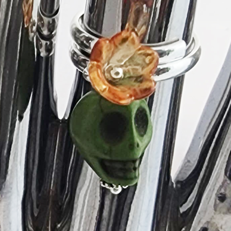 Flower & Skull Silver Adjustable Rings - Image 11