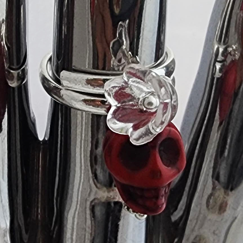 Flower & Skull Silver Adjustable Rings - Image 3