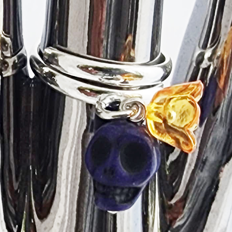 Flower & Skull Silver Adjustable Rings - Image 4