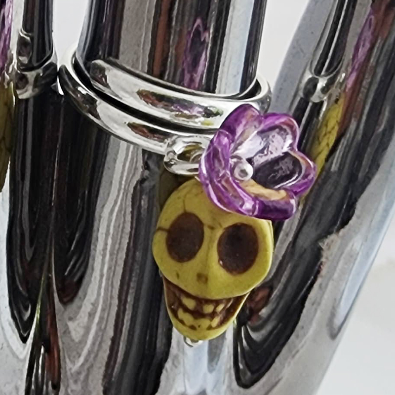 Flower & Skull Silver Adjustable Rings - Image 6