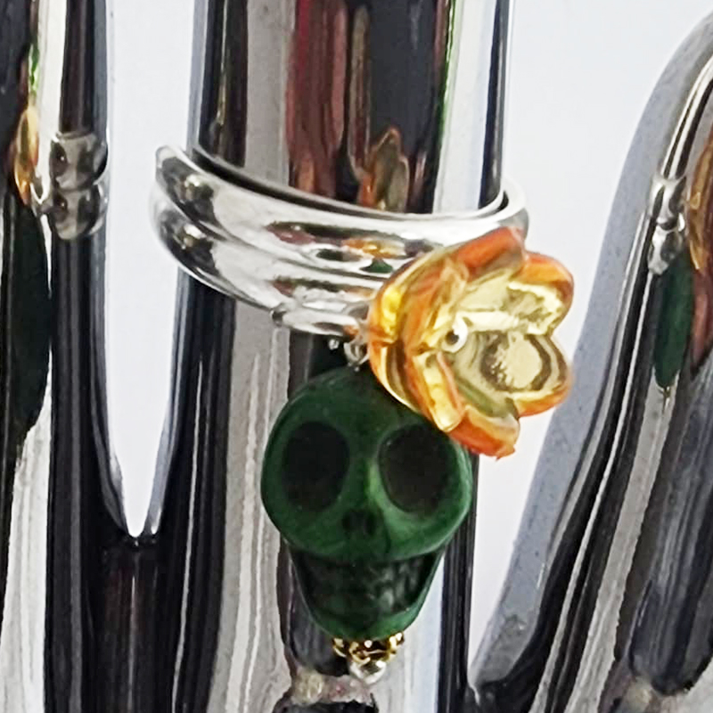 Flower & Skull Silver Adjustable Rings - Image 7