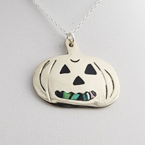 Abalone Inlaid Halloween Pendants on 18 Inch Silver Chain