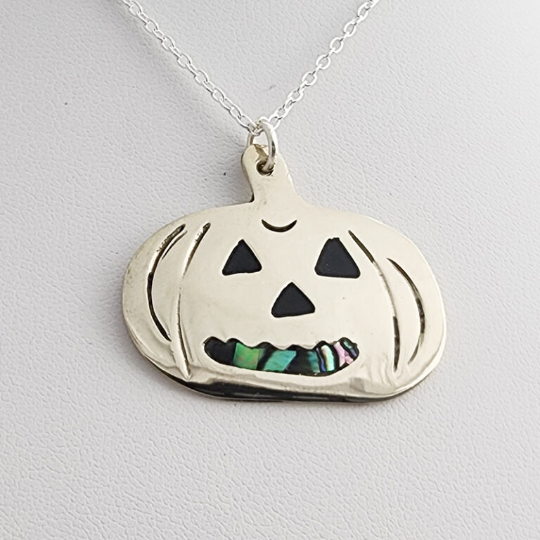 Abalone Inlaid Halloween Pendants on 18 Inch Silver Chain