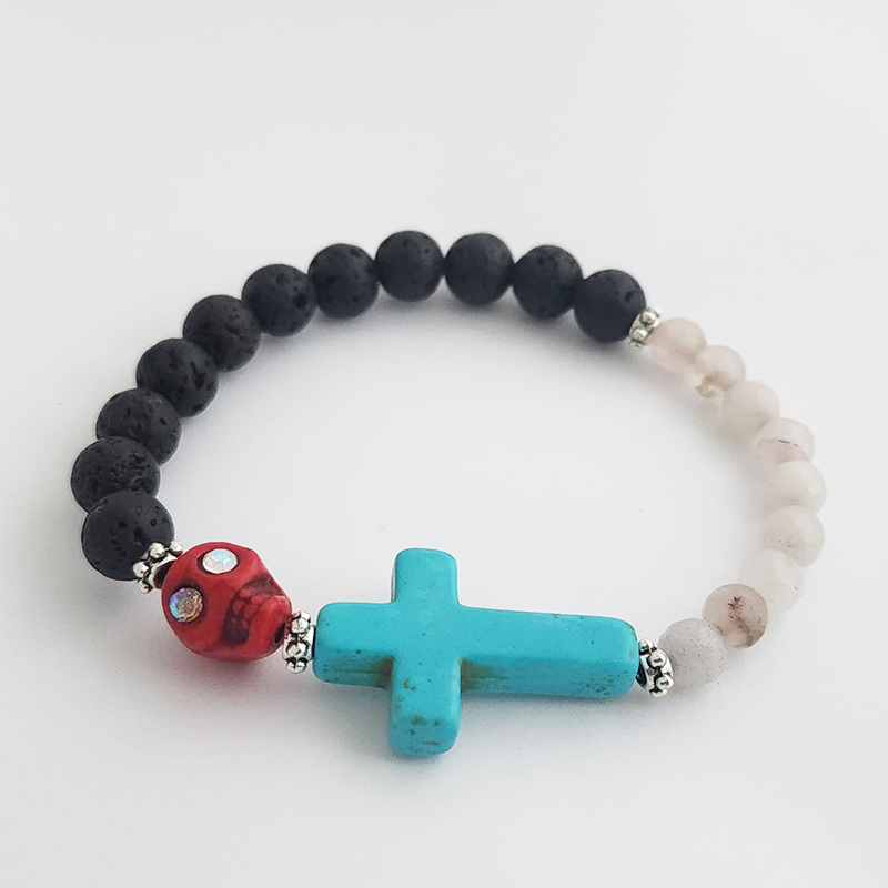 Hand Fired Mount Popo Day-of-the-Dead Semi-precious Stone Bracelet