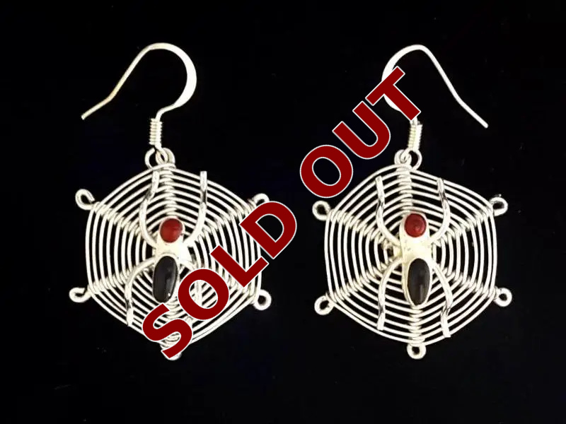 Inlaid Spider Silver Earrings
