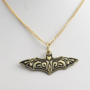 Etched Bat Pendant and 18 Inch Chain