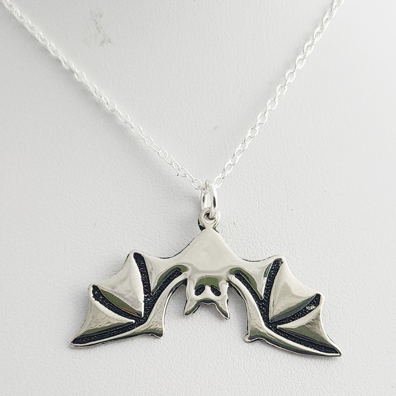 Etched Bat Pendant and 18 Inch Chain